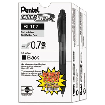Pentel® EnerGel-X Retractable Gel Pen, 0.7 mm Metal Tip, Black Ink/Barrel, 24/Pack