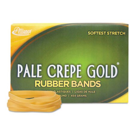Alliance® Pale Crepe Gold Rubber Bands, Size 64, 0.04" Gauge, Crepe, 1 lb Box, 490/Box