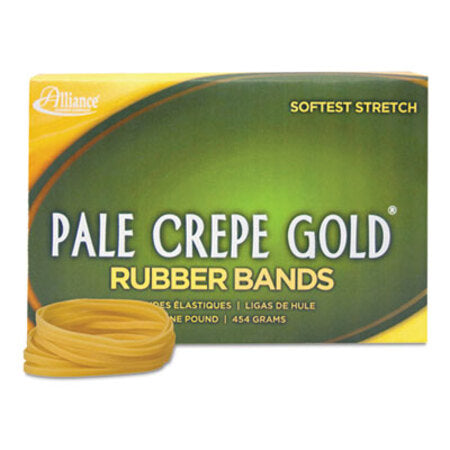Alliance® Pale Crepe Gold Rubber Bands, Size 32, 0.04" Gauge, Crepe, 1 lb Box, 1,100/Box