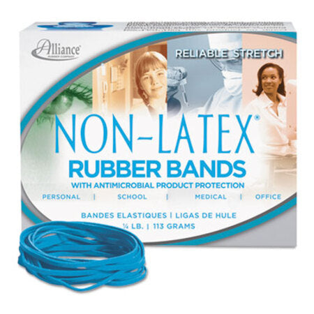 Alliance® Antimicrobial Non-Latex Rubber Bands, Size 33, 0.04" Gauge, Cyan Blue, 4 oz Box, 180/Box