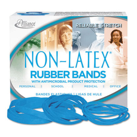 Alliance® Antimicrobial Non-Latex Rubber Bands, Size 117B, 0.06" Gauge, Cyan Blue, 4 oz Box, 62/Box