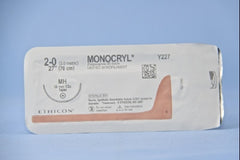 Suture with Needle Monocryl Absorbable Uncoated Undyed Suture Monofilament Poliglecaprone Size 2 - 0 27 Inch Suture 1-Needle 36.4 mm Length 1/2 Circle Taper Point Needle
