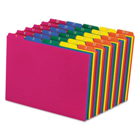 Pendaflex® Poly Top Tab File Guides, 1/5-Cut Top Tab, 1 to 30-31, 8.5 x 11, Assorted Colors, 31/Set