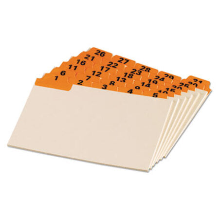 Oxford™ Manila Index Card Guides with Laminated Tabs, 1/5-Cut Top Tab, 1 to 31, 4 x 6, Manila, 31/Set