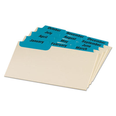 Oxford™ Manila Index Card Guides with Laminated Tabs, 1/3-Cut Top Tab, January to December, 3 x 5, Manila, 12/Set