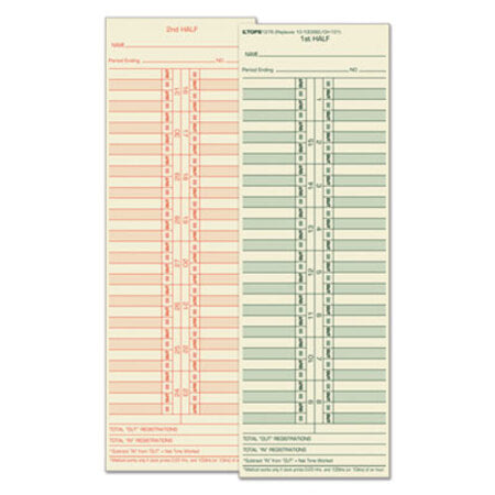 TOPS™ Time Card for Cincinnati/Lathem/Simplex/Acroprint, Semi-Monthly, 500/Box
