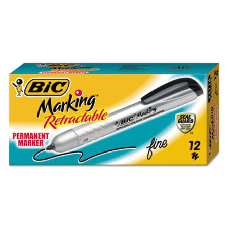 Bic® Intensity Retractable Permanent Marker, Fine Bullet Tip, Black, Dozen
