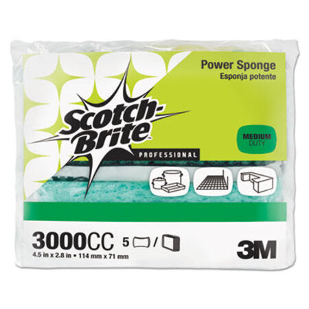 Scotch-Brite™ PROFESSIONAL Power Sponge, Teal, 2 4/5 x 4 1/2, 5/Pack