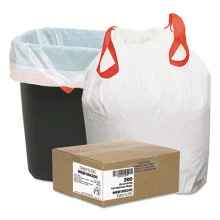 n Tie® Heavy-Duty Trash Bags, 13 gal, 0.9 mil, 24.5" x 27.38", White, 200/Box