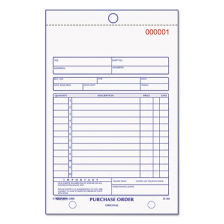 Rediform® Purchase Order Book, Bottom Punch, 5 1/2 x 7 7/8, Two-Part Carbonless, 50 Forms