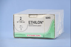 Suture with Needle Ethilon Nonabsorbable Uncoated Black Suture Monofilament Nylon Size 2 60 Inch Suture Double-Armed 65 mm Length 1/2 Circle Taper Point Needle