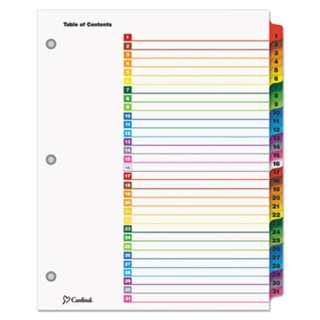 Cardinal® OneStep Printable Table of Contents and Dividers, 31-Tab, 1 to 31, 11 x 8.5, White, 1 Set