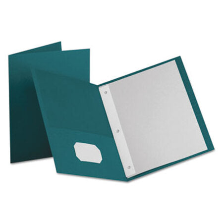 Oxford™ Twin-Pocket Folders with 3 Fasteners, Letter, 1/2" Capacity, Teal, 25/Box