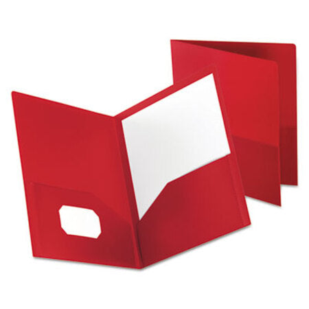 Oxford™ Poly Twin-Pocket Folder, Holds 100 Sheets, Opaque Red