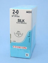 Suture with Needle Perma-Hand Nonabsorbable Coated Black Suture Braided Silk Size 2 - 0 30 Inch Suture 1-Needle 36 mm Length 1/2 Circle Reverse Cutting Needle