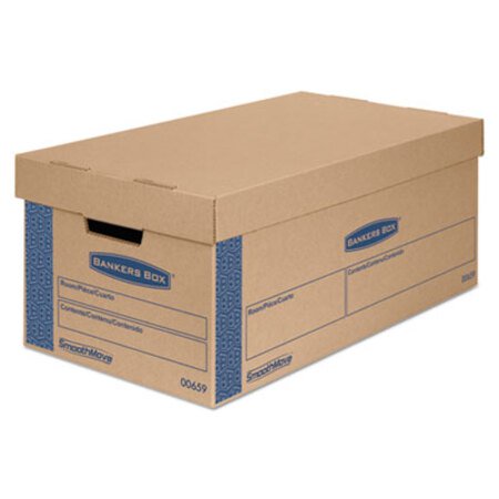 Bankers Box® SmoothMove Prime Moving and Storage Boxes, Small, Half Slotted Container (HSC), 24" x 12" x 10", Brown Kraft/Blue, 8/Carton