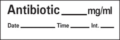Precision Dynamics Drug Label Timemed Anesthesia Label Tape Antibiotic_mg/ml Date_Time_Int_ White 1/2 X 1-1/2 Inch - M-239400-3240 - Roll of 1
