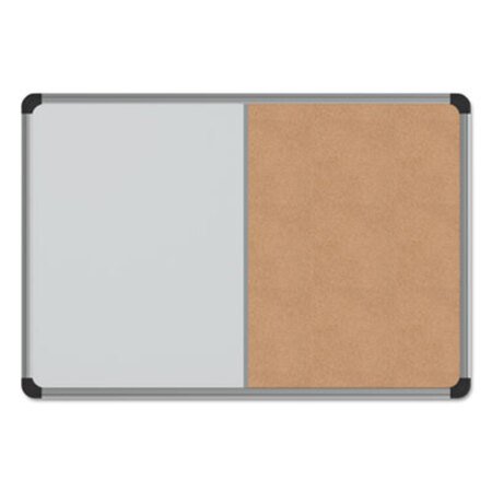 Universal® Cork/Dry Erase Board, Melamine, 24 x 18, Black/Gray Aluminum/Plastic Frame
