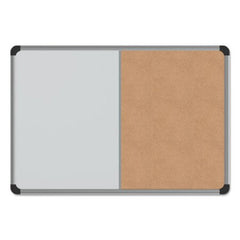 Universal® Cork/Dry Erase Board, Melamine, 24 x 18, Black/Gray Aluminum/Plastic Frame