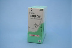Suture with Needle Ethilon Nonabsorbable Uncoated Black Suture Monofilament Nylon Size 2 20 Inch Suture 1-Needle 75 mm Length 3/8 Circle Reverse Cutting Needle