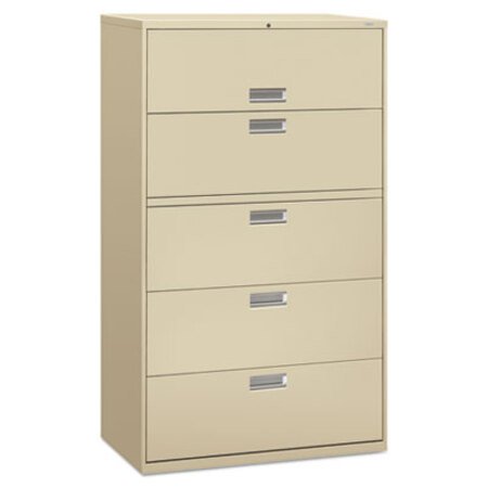 HON® 600 Series Five-Drawer Lateral File, 42w x 18d x 64.25h, Putty