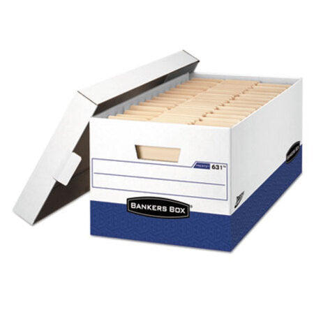 Bankers Box® PRESTO Heavy-Duty Storage Boxes, Letter Files, 13" x 25.38" x 10.5", White/Blue, 12/Carton