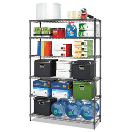 Alera® NSF Certified 6-Shelf Wire Shelving Kit, 48w x 18d x 72h, Black Anthracite