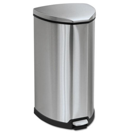 Safco® Step-On Waste Receptacle, Triangular, Stainless Steel, 10 gal, Chrome/Black
