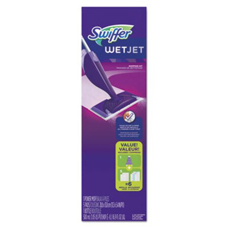 Swiffer® WetJet Mop Starter Kit, 46" Handle, Silver/Purple, 2/Carton