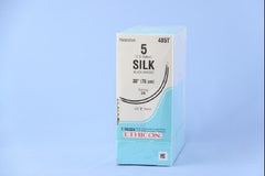 Suture with Needle Perma-Hand Nonabsorbable Coated Black Suture Braided Silk Size 5 30 Inch Suture Double-Armed 75 mm Length 3/8 Circle Reverse Cutting Needle