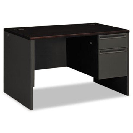 HON® 38000 Series Right Pedestal Desk, 48" x 30" x 29.5", Mahogany/Charcoal