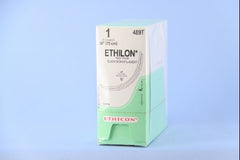 J & J Healthcare Systems Suture with Needle Ethilon™ Nonabsorbable Uncoated Black Suture Monofilament Nylon Size 1 30 Inch Suture Double-Armed 75 mm Length 3/8 Circle Reverse Cutting Needle
