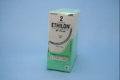 Suture with Needle Ethilon Nonabsorbable Uncoated Black Suture Monofilament Nylon Size 2 30 Inch Suture Double-Armed 75 mm Length 3/8 Circle Reverse Cutting Needle