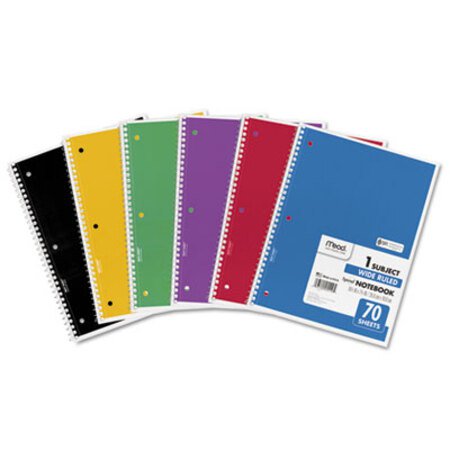 Mead® Spiral Notebook, 1 Subject, Wide/Legal Rule, Assorted Color Covers, 10.5 x 7.5, 70 Sheets