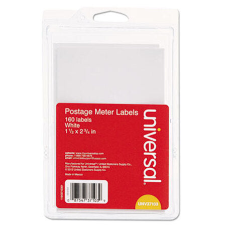 Universal® Self-Adhesive Postage Meter Labels, 2.75 x 1.5 - 5.5 x 1.5, White, 4/Sheet, 40 Sheets/Pack