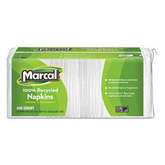 Marcal® 100% Recycled Lunch Napkins, 1-Ply, 11.4 x 12.5, White, 400/Pack