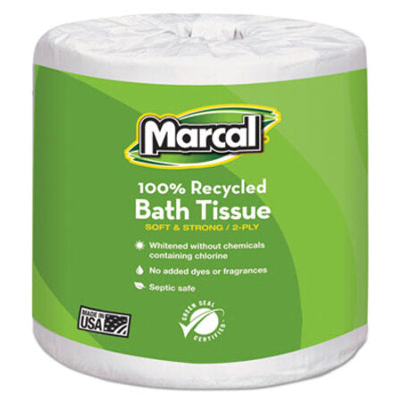 Marcal® 100% Recycled Two-Ply Bath Tissue, Septic Safe, White, 330 Sheets/Roll, 48 Rolls/Carton