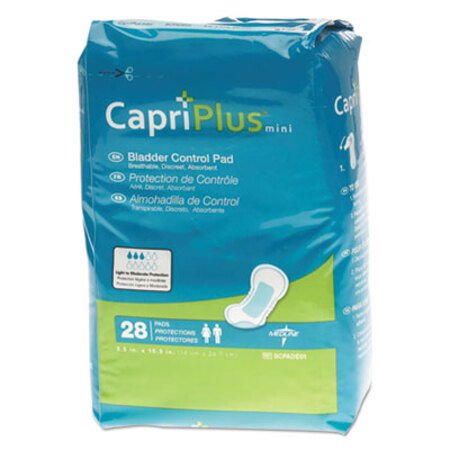 Medline Capri Plus Bladder Control Pads, Regular, 5.5" x 10.5", 28/Pack