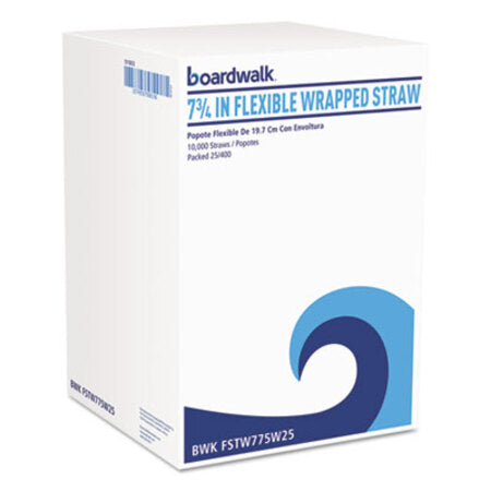 Boardwalk® Flexible Wrapped Straws, 7 3/4", White, 500/Pack