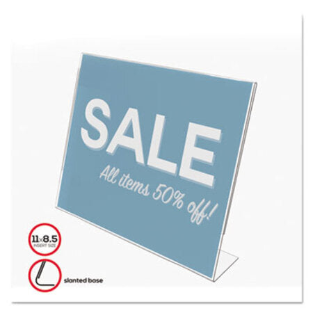Deflecto® Classic Image Slanted Sign Holder, Landscaped, 11 x 8 1/2 Insert, Clear