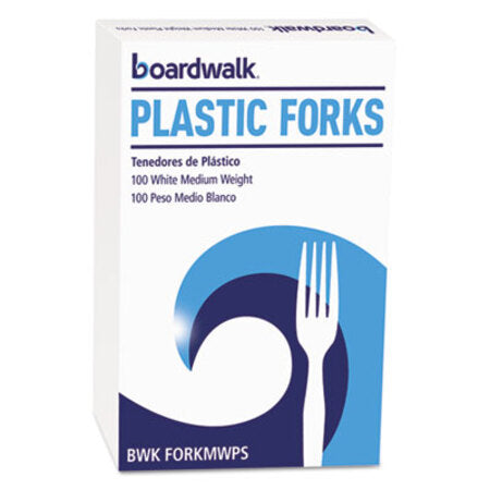 Boardwalk® Mediumweight Polystyrene Cutlery, Fork, White, 100/Box