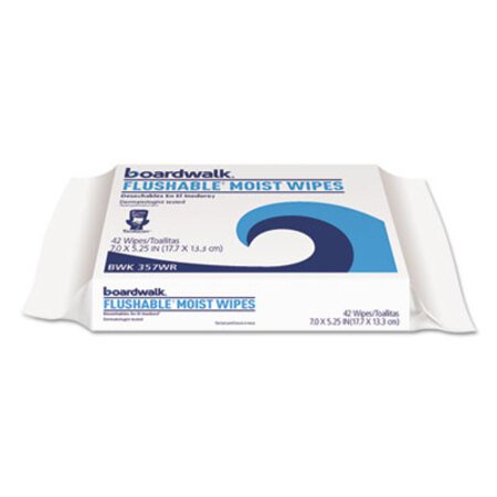 Boardwalk® Flushable Moist Wipes, Refill, 7 x 5 1/4, Floral Scent, 42/Pack