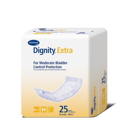 Hartmann Incontinence Liner Dignity® Extra™ 12 Inch Length Moderate Absorbency Polymer Core One Size Fits Most Adult Unisex Disposable - M-247976-1670 - Case of 250