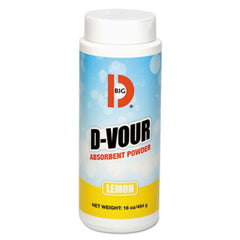 Big D Industries D-Vour Absorbent Powder, Canister, Lemon, 16oz, 6/Carton