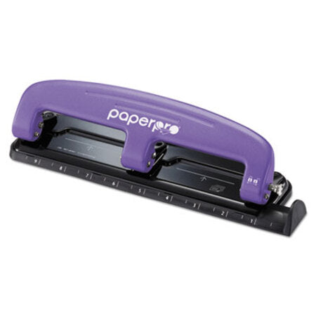 Bostitch® EZ Squeeze Three-Hole Punch, 12-Sheet Capacity, Purple/Black