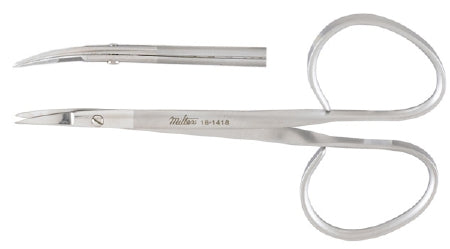 Mini Iris Scissors Miltex® 3-3/4 Inch Length OR Grade German Stainless Steel NonSterile Ribbon Style Finger Ring Handle Curved Blade Sharp Tip / Sharp Tip