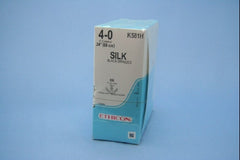 Suture with Needle Perma-Hand Nonabsorbable Coated Black Suture Braided Silk Size 4 - 0 24 Inch Suture Double-Armed 17 mm Length 3/8 Circle Taper Point Needle