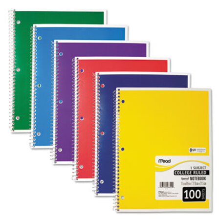 Mead® Spiral Notebook, 1 Subject, Medium/College Rule, Assorted Color Covers, 11 x 8, 100 Sheets