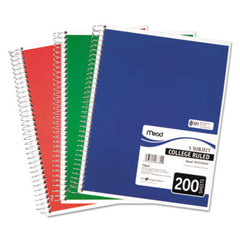 Mead® Spiral Notebook, 5 Subjects, Medium/College Rule, Assorted Color Covers, 11 x 8, 200 Sheets