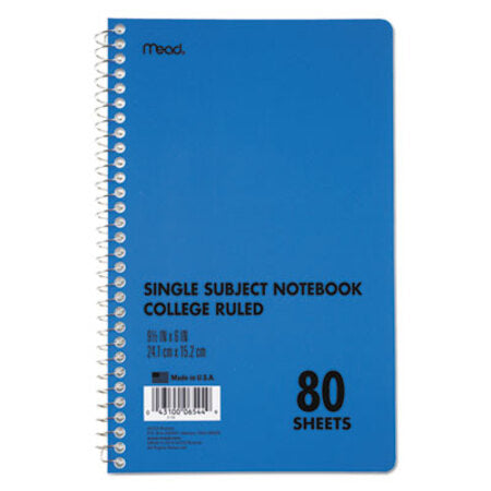 Mead® DuraPress Cover Notebook, 1 Subject, Medium/College Rule, Blue Cover, 9 x 6, 80 Sheets